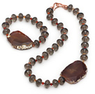 Brown Series Smoky Quartz and Agate Slice Set ( Necklace and Matched Bracelet ) under $ 40