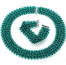 Popular multi Strands verde hecha a mano de cristal Establece ( Netted collar con pulsera emparejado )