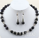 Classic Design 12mm Round Faceted Bluesand Stone Set ( Necklace and Matched Earrings )