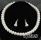 12mm Abacus Shape White Freshwater Pearl Beaded Set ( Necklace and Matched Earrings )