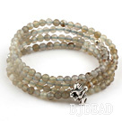 4mm Round Faceted Gray Agate Beaded Stretch Wrap Bangle Bracelet