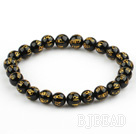 8mm Black Agate Beads with Characters of Magic Charms Stretch Bangle Bracelet