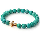 Popular Round Green Turquoise Beaded Stretch Bracelet With Gold Plated And Inlayed Zircon Cross under $ 40