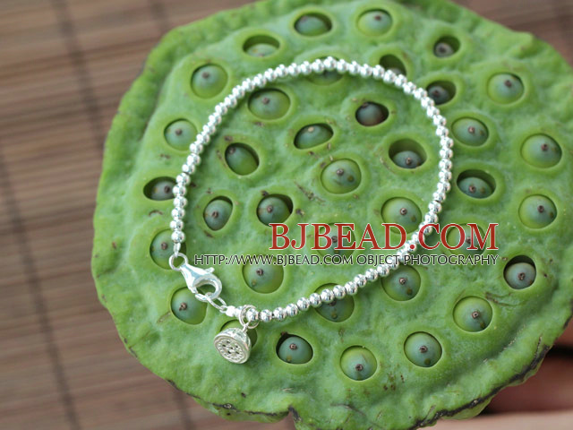 Thailand Silver Bangle Bracelet with Silver Lotus Seedpod Accessory