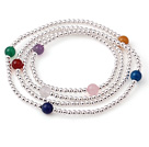 De moda de verano Multi Strands 925 granos de la pulsera con la Multi bolas de piedra de color