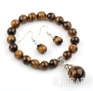 Classic Design Tiger Eye Set (perline Bracciale elastico e orecchini abbinati)