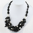 Black Series Zwarte Agaat-wit Zoetwater Pearl Necklace