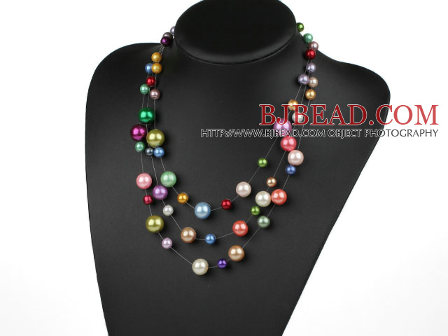 Multi Strands Assorted Multi Color Shell Beads Necklace