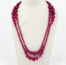 Long Style Faceted Round Rose Pink Agate Graduataed Necklace ( No Clasp )