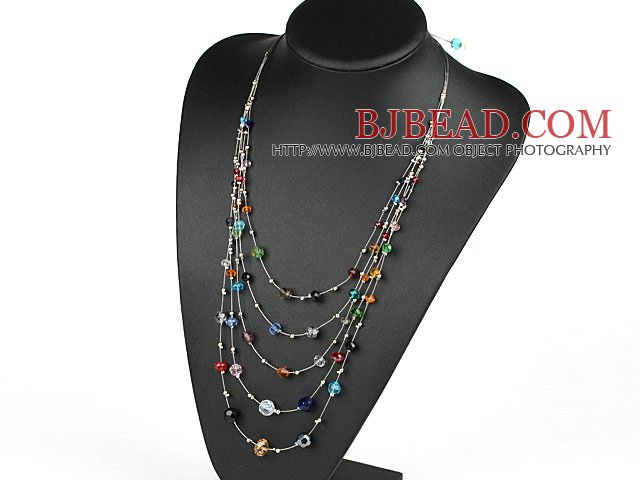 Multi Layer multicolor collar de cristal con alambre de metal