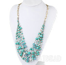 Green Series Multi Layer Turquoise and Kyanite and Light Blue Crystal Necklace with Metal Chain