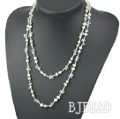 Lange Style Lichtgroen Zoetwater Parel en Clear Crystal Ketting (Geen sluiting)