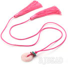 Pink Series Ethnic Style Rose Quartz Donut and Crystal Tassel Necklace