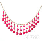 New Design Hot Pink Candy Jade Tassel Necklace with Metal Chain