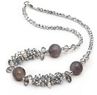 Assorted Gray Series Gray Crystal and Gray Agate Necklace with Lobster Clasp