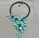 Unique Natural Black Crystal Turquoise Flower Party Necklace