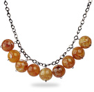 Simple Design 18mm Round Amber Acrylic Beads Necklace with Black Metal Chain