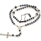 Largo Estilo Hematite color artificial Crystal Shape Y Extedable Collar con Colgante Cruz