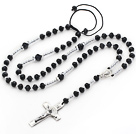 Long Style Black Color Manmade Crystal Y Shape Extedable Necklace with Cross Pendant