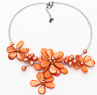 Orange Series Orange Shell and Pearl Flower Necklace with Glass Beads Chain