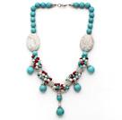 Assorted Turquoise and White Pearl słodkowodne i Red Coral Necklace