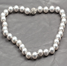 Fashion Single Strand 12Mm Grey Round Seashell Beads Necklace With Rhinestone Magnetic Clasp under $ 40