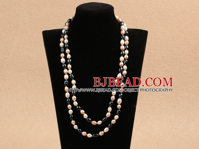 Chic Long Style 7-8mm Natural Multi Color Freshwater Pearl Necklace Best Gift