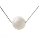 Classic Design Rond 11mm witte zoetwater parel hanger Ketting met 925 Verzilverde Platinum Chain