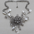 Gray Series Gray Color Crystal and White Shell Flower Necklace with Extendable Chain