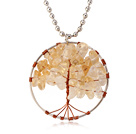 Pretty Wired Crochet Citrine Chips Life Tree Pendant Necklace With Silver Beads Strand