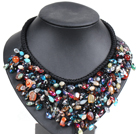 Marvelous Statement Multi Color Crystal Agate Beads Hand-Knitted Bib Necklace