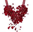 Fashion dubbele draad ronde rode koraal kralen en layer Wired Haak Red Coral Bloem Hanger Party Ketting