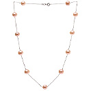 High Quality Single Strand 8-9mm Natural Pink Freshwater Pearl Necklace With 925 Sterling Silver Chains (No Box)