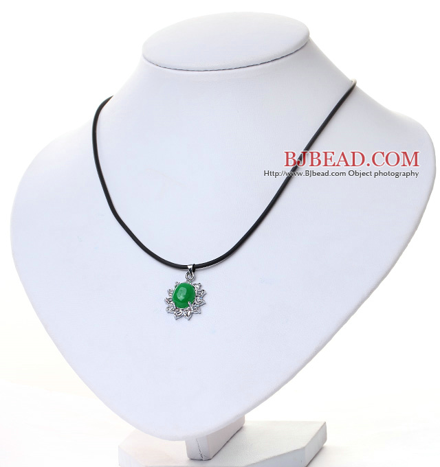 Beautiful Oval Shape Green Inlaid Malaysian Jade Zircon Pendant