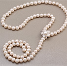 Moda Długie Style 8-9mm Pearl słodkowodne Koraliki Natural White Shell Flower Naszyjnik z zapięciem magnetycznym