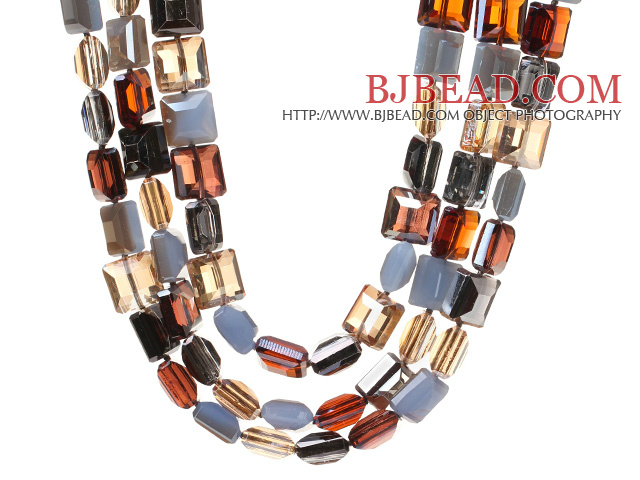 Fashion Three Strands Square Shape Multi Colorful Crystal Beads Necklace With Magnetic Clasp