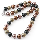 Popular 10mm Round Multi Color Seashell Beads Hand-Knotted Strand Necklace With Moonight Clasp