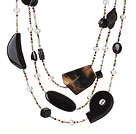 Beautiful Long Style Cool Irregular Shape Black Agate and Multi Color Crystal Beads Necklace (Random Shape for Agate)