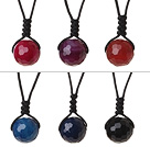 6 Pcs Simple Summer Design Multi Color Faceted Round Agate Beads Pendant Necklace with Adjustable Hand-Knitted Thread