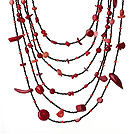 Fashion Multi Layer Irregular Shape Red Coral Party Necklace