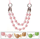 3 stuks Fashion Double Layer Roze Groen Bruin Acryl Kralen En Clear Crystal Necklace  menos de 30 euros