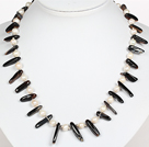 White Pearl and Black Agate Necklace with Lobster Clasp