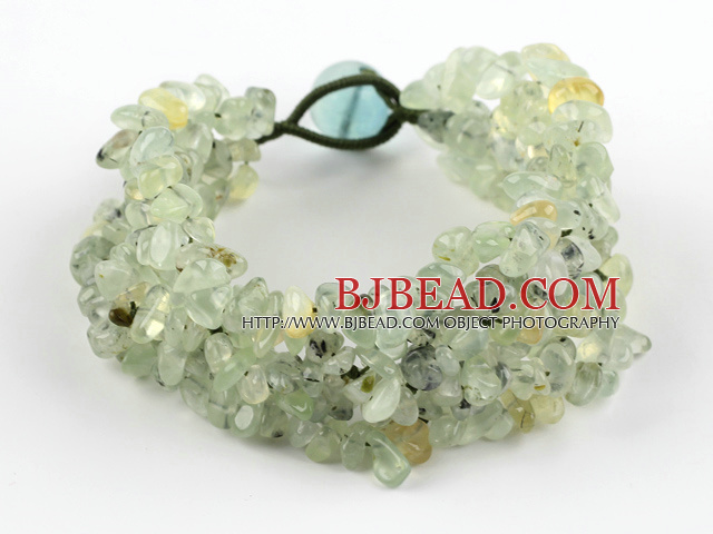 Green Series Wide Style Green Rutilated Quartz Fillet Chips Woven Bracelet