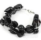 Multi Strands Assorted Black Agate Bracelet with Silver Color Wire