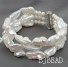 Tre Strands Big Style White Pearl Bracciale...