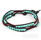 New Design Two Rows Truquoise and Leather Wrap Bangle Bracelet