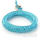 Fashion Style Sky Blue Crystal Geweven Wrap Bangle Armband met Sky Blue Wax Thread