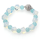 Cube Shape Opal Crystal and Round Blue Jade Bracelet with Magnetic Clasp