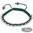 5 sztuk Dark Green wątek i biały kwadrat Rhinestone Shape i Hematyt Bransoletki regulowane sznurkiem ściągającym tkane onder de 1 euro