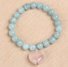 Proste Moda Koraliki okrągłe Aquamarine naturalny kształt serca Rose Quartz Bransoletka elastyczna Charm